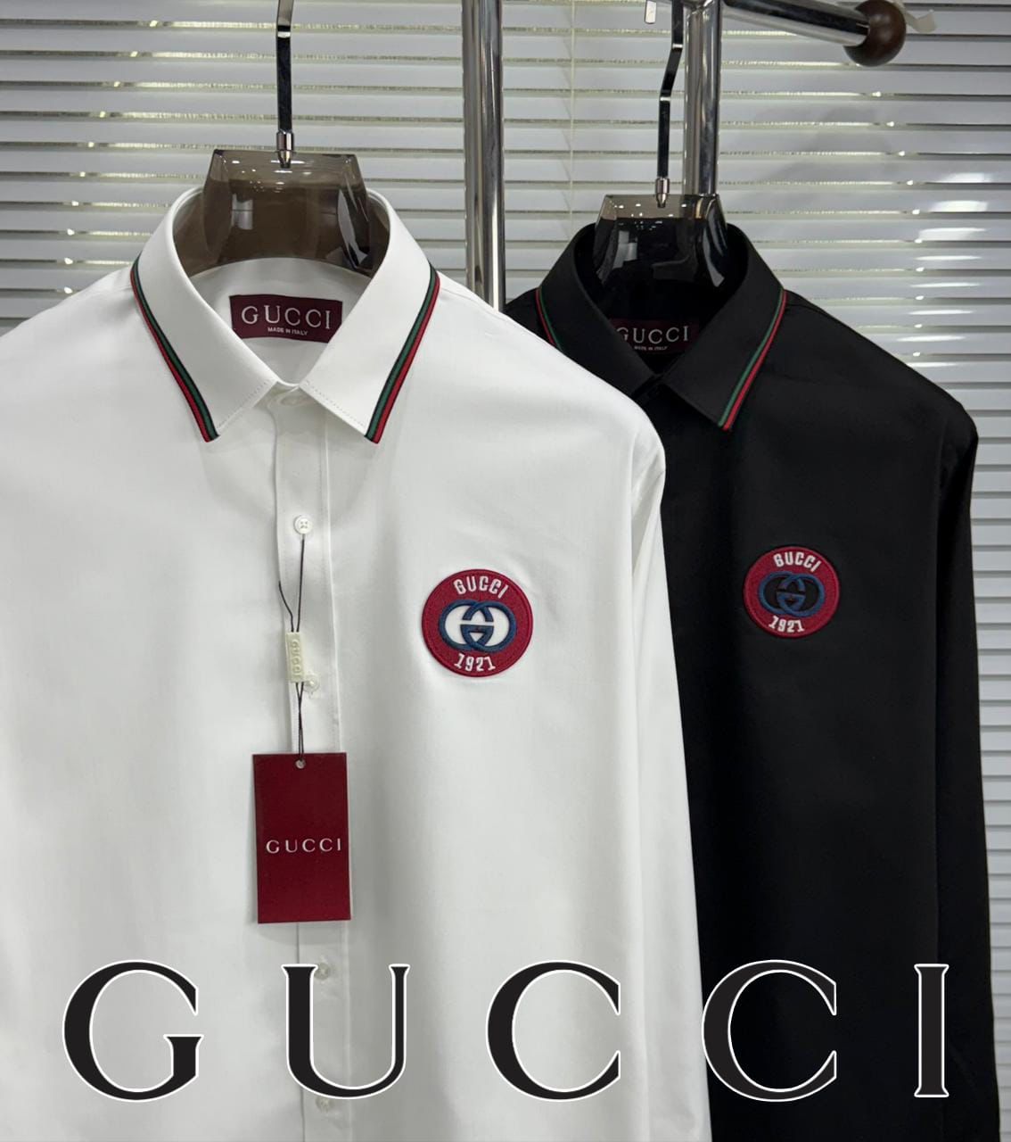 Gucci premium regular fit cotton shirt collection in white and black for men