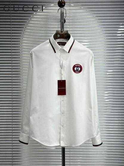 Gucci white premium cotton shirt for men with regular fit and branded buttons