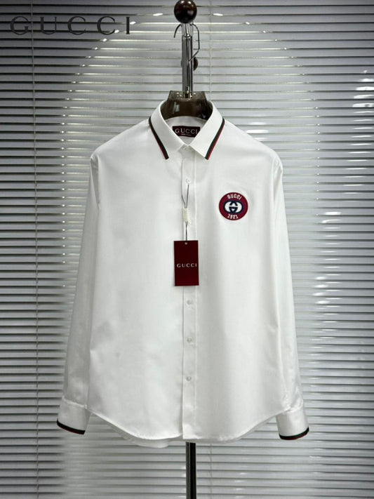 Gucci white premium cotton shirt for men with regular fit and branded buttons