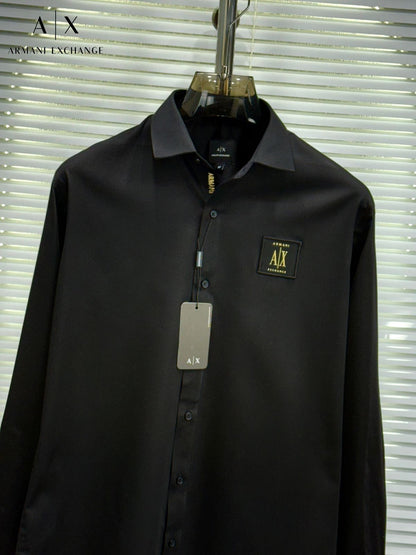 Armani Exchange black premium cotton shirt for men in 100% cotton regular fit
