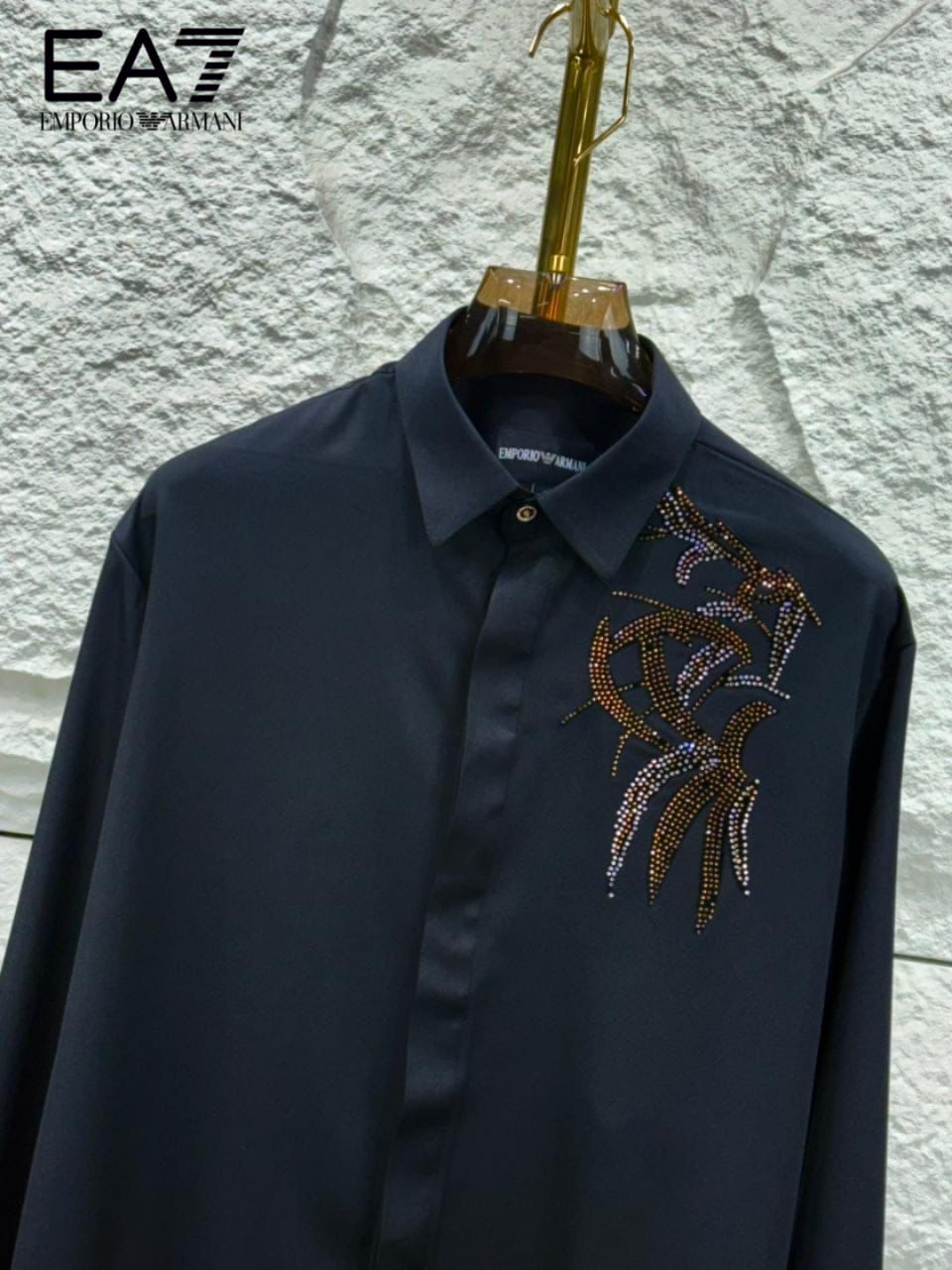 Emporio Armani navy premium stone work shirt for men in Japanese fabric
