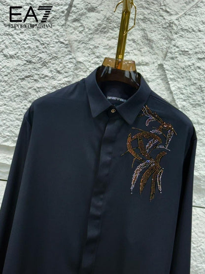 Emporio Armani navy premium stone work shirt for men in Japanese fabric
