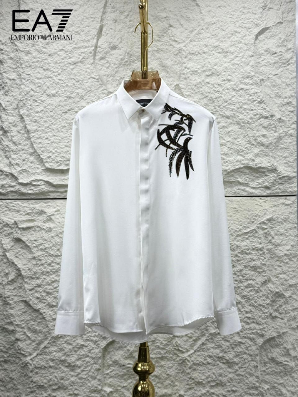 Emporio Armani white premium stone work shirt for men in Japanese fabric