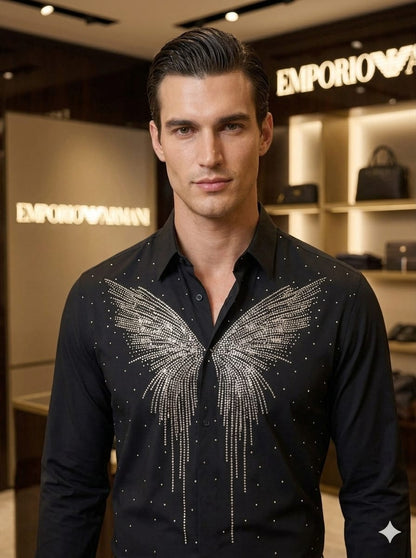 Emporio Armani black premium Japanese fabric shirt with imported stone work for men

