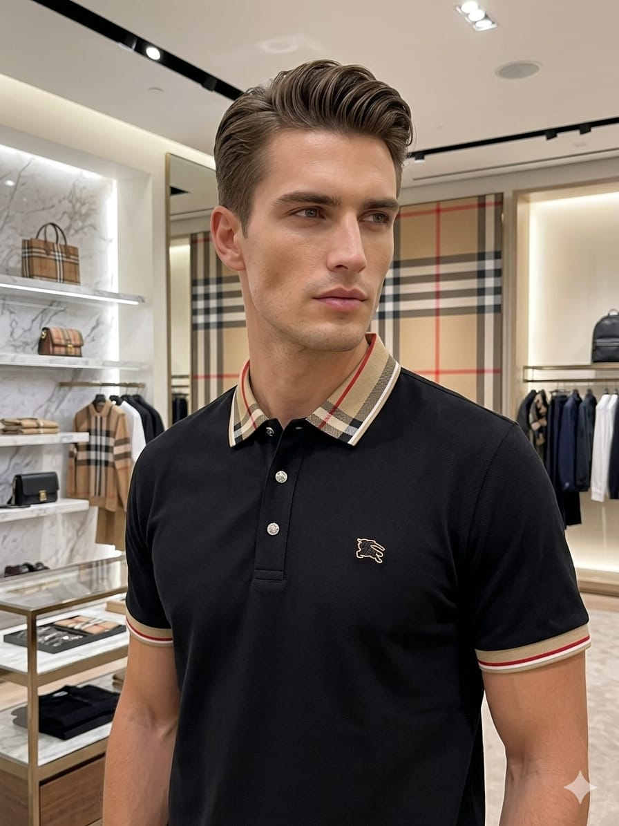 Burberry black stitchless polo t-shirt for men regular fit premium fabric
