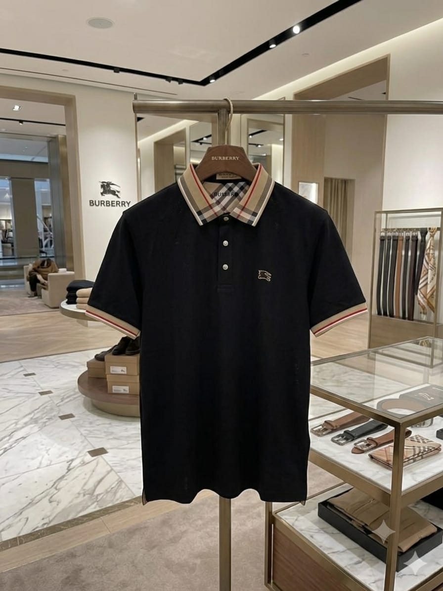 Men's Burberry black polo t-shirt in Japanese stitchless fabric
