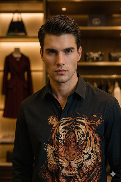 Gucci black premium Japanese fabric shirt with imported stone work for men
