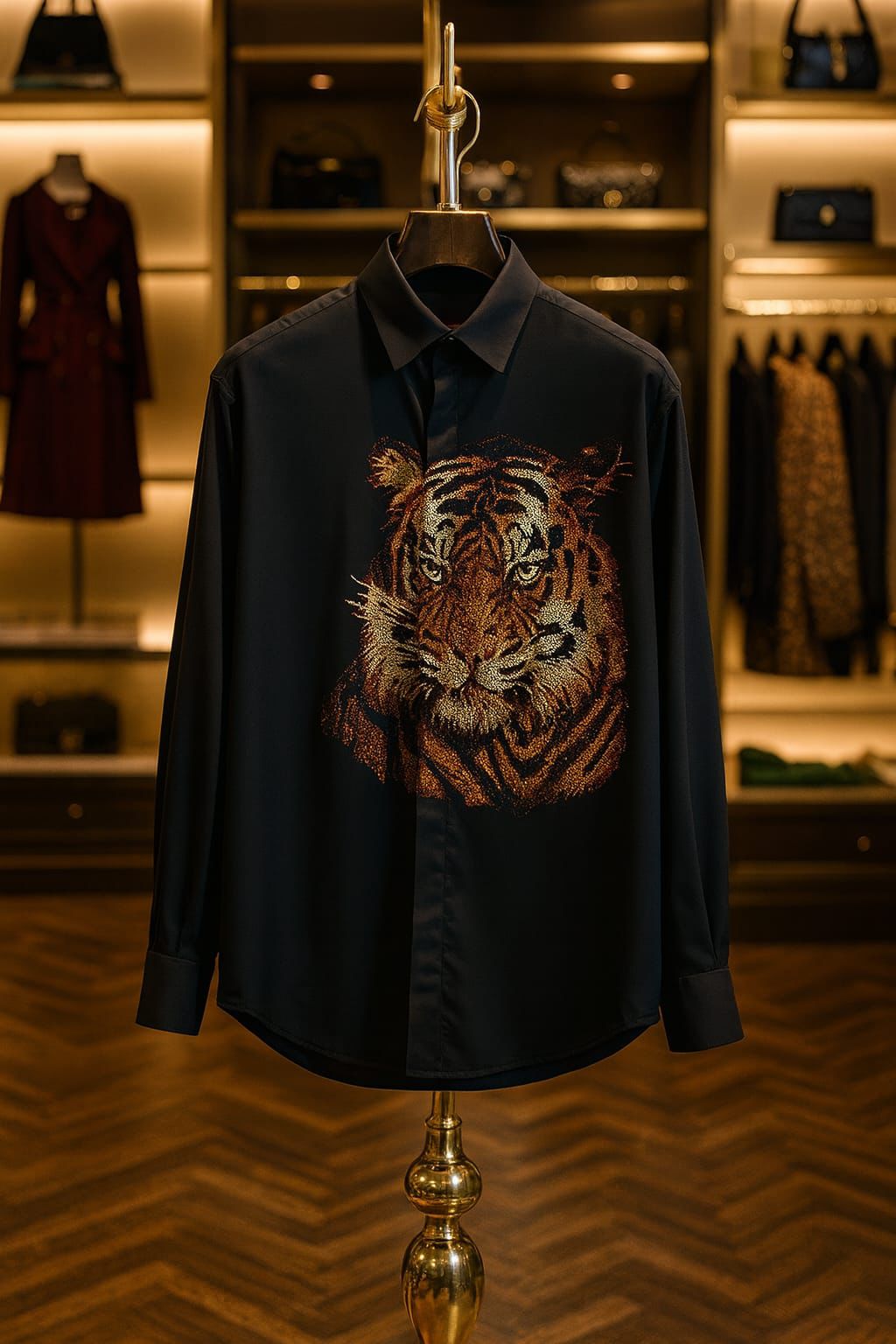 Men's Gucci black regular fit luxury shirt with premium stone detailing
