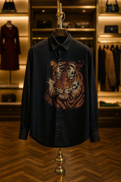 Men's Gucci black regular fit luxury shirt with premium stone detailing
