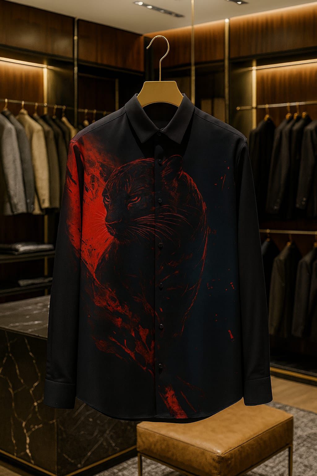 Balmain Inspired | Men's Black Poplin Shirt with Red Lion Prin FASHION MYST