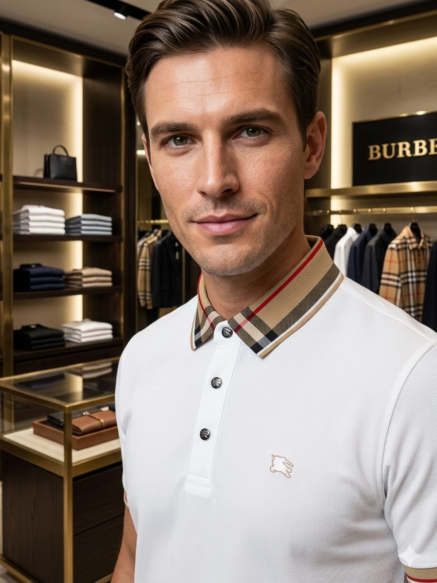 Burberry white Japanese stitchless fabric polo t-shirt for men

