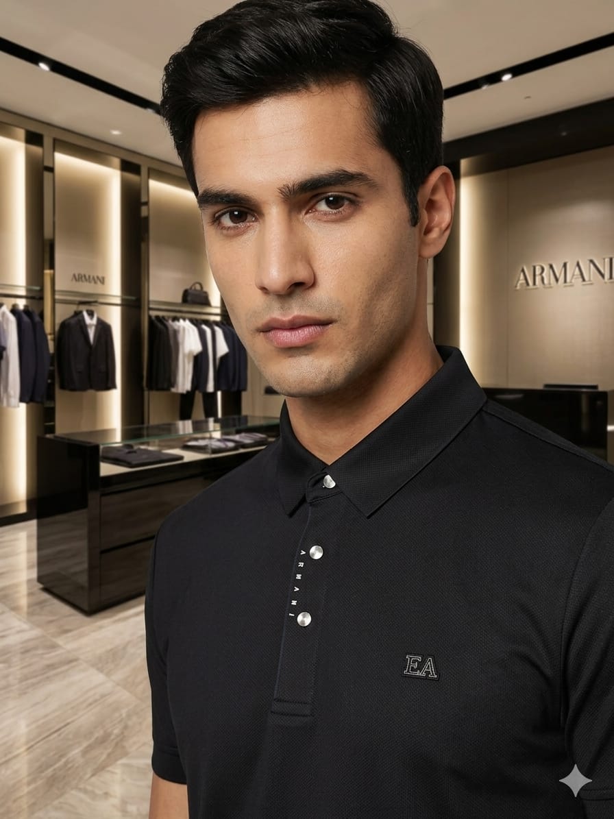 Armani black stitchless polo t-shirt for men premium Japanese fabric
