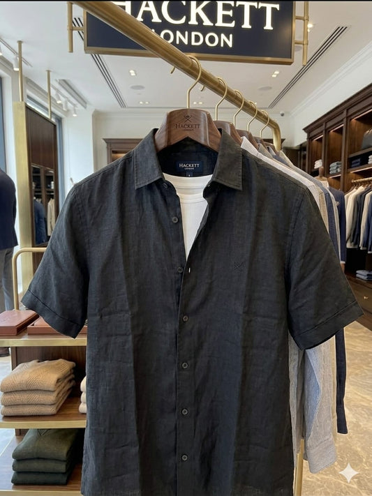 Hackett London black pure linen shirt for men regular fit
