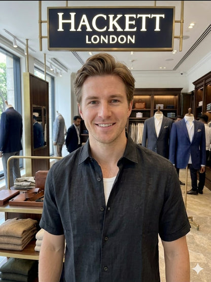 Men's Hackett London black premium Raymond linen shirt
