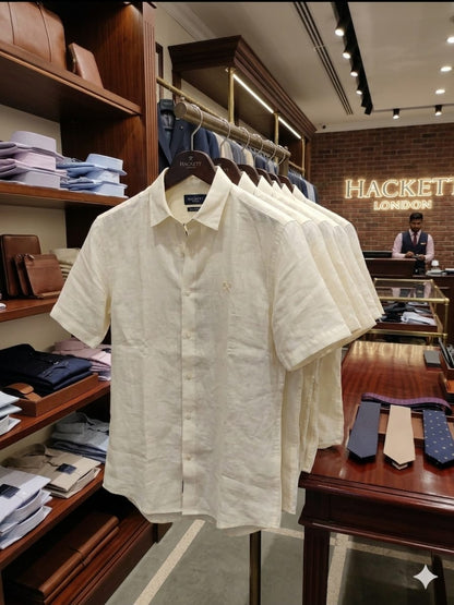 Hackett London cream casual linen shirt for summer wear
