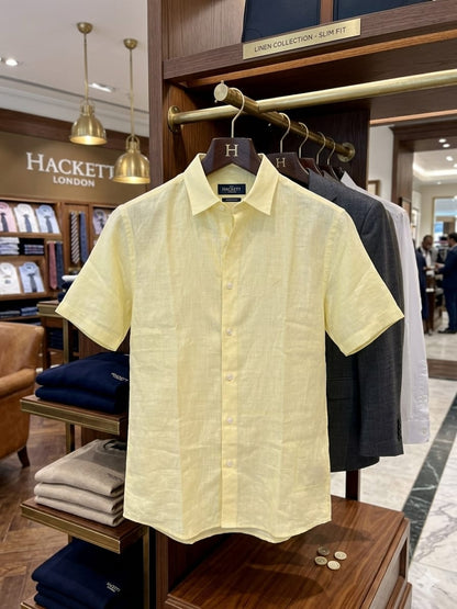 Men's Hackett London yellow premium Raymond linen shirt
