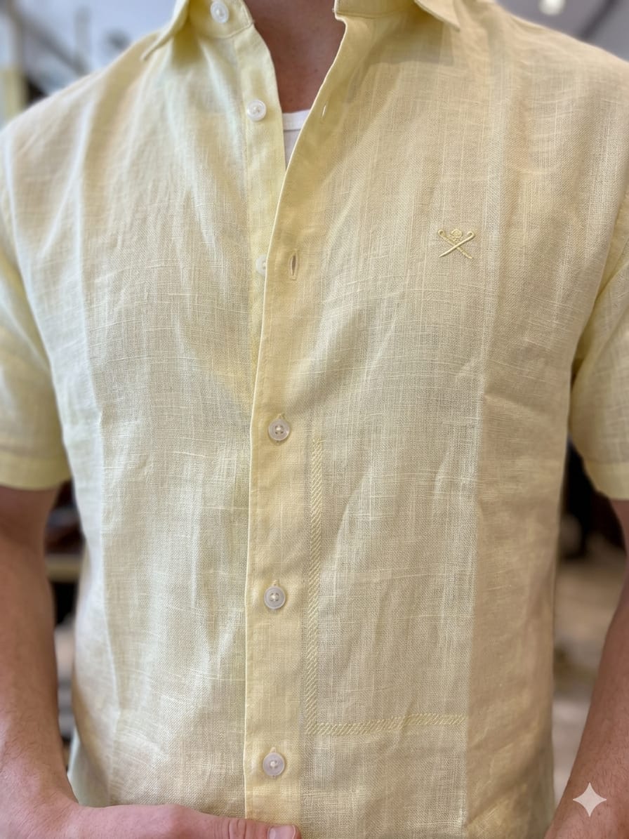 Hackett London yellow pure linen shirt for men regular fit
