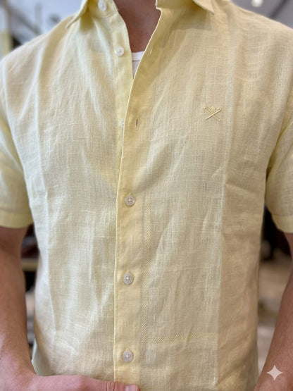 Hackett London yellow pure linen shirt for men regular fit
