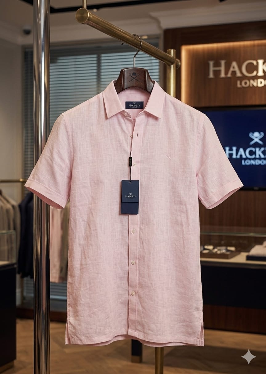 Hackett London pink pure linen shirt for men regular fit
