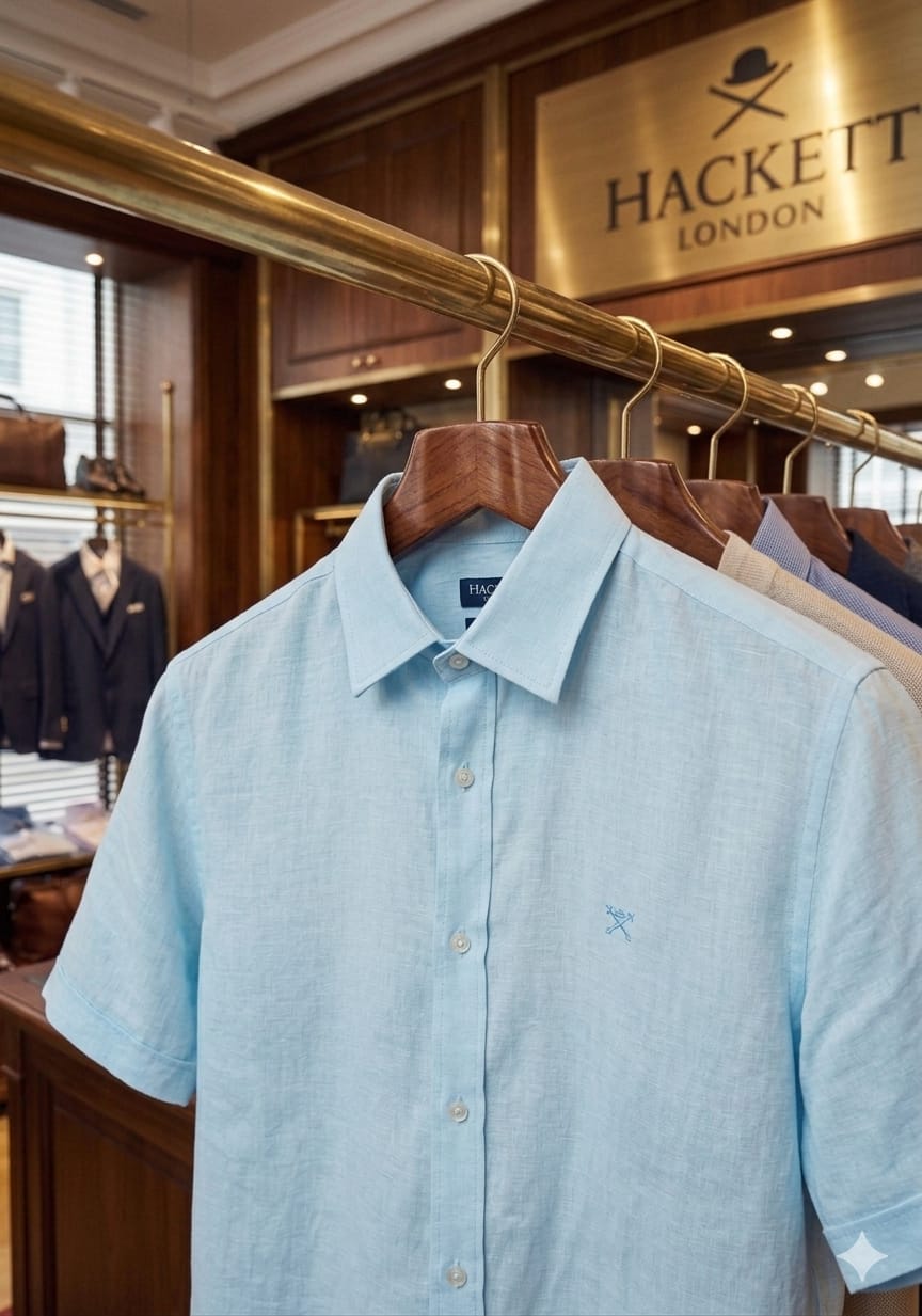 Hackett London sky blue pure linen shirt for men regular fit
