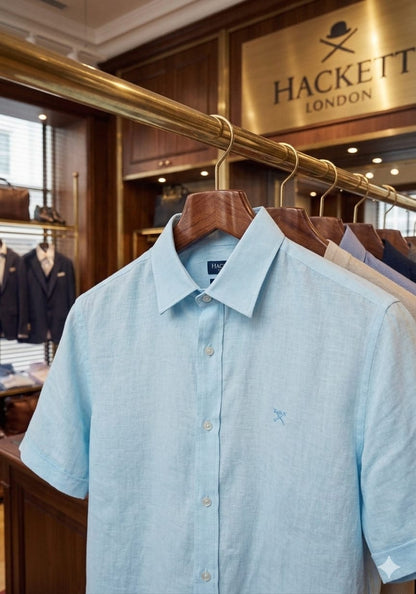 Hackett London sky blue pure linen shirt for men regular fit

