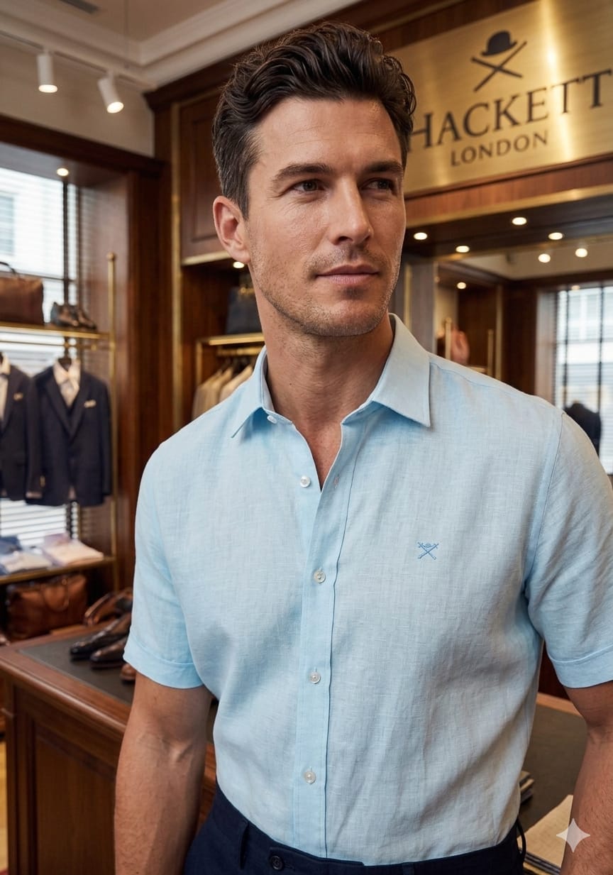 Hackett London sky blue breathable summer shirt for men
