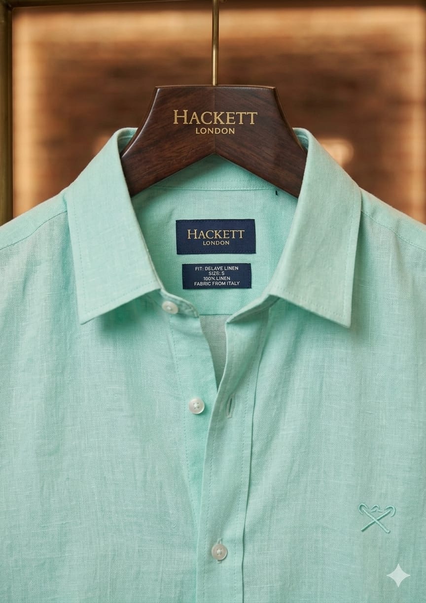 Men's Hackett London mint green premium linen shirt
