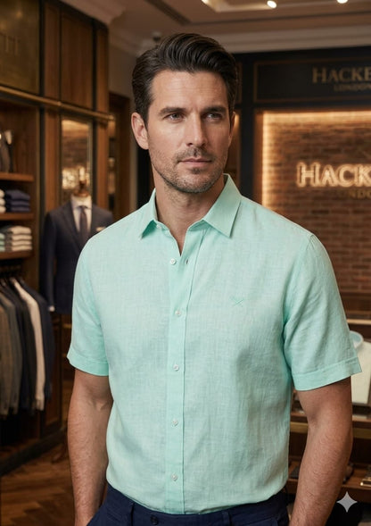 Hackett London mint green pure linen shirt for men regular fit
