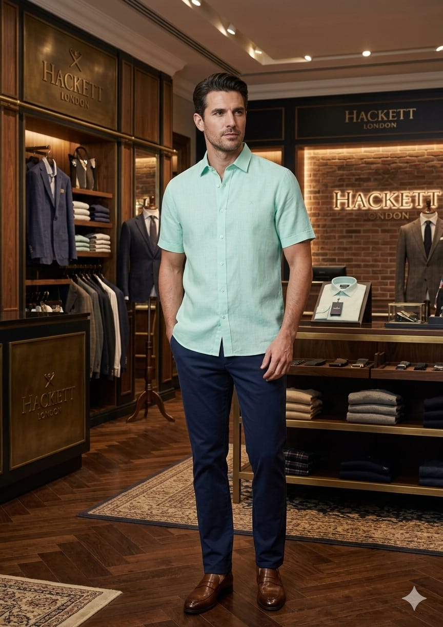 Hackett London mint green summer casual linen shirt
