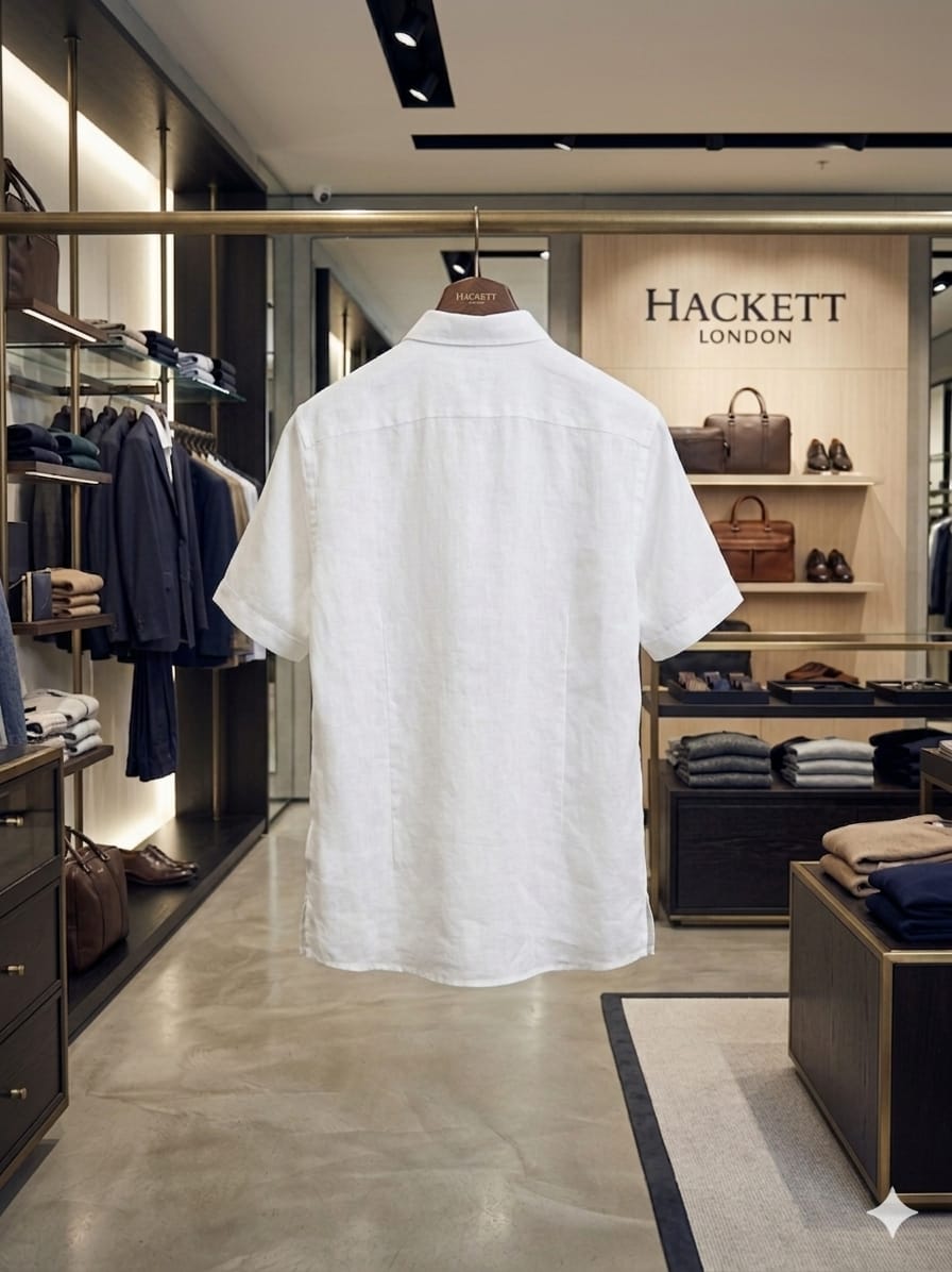 Hackett London white pure linen shirt for men in plus size regular fit
