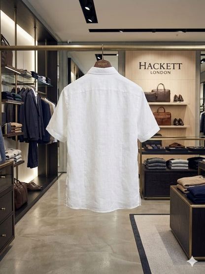 Hackett London white pure linen shirt for men in plus size regular fit

