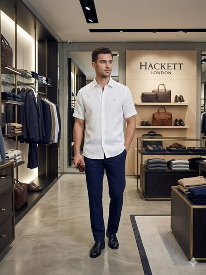Men's Hackett London white Raymond linen shirt with full sleeves
