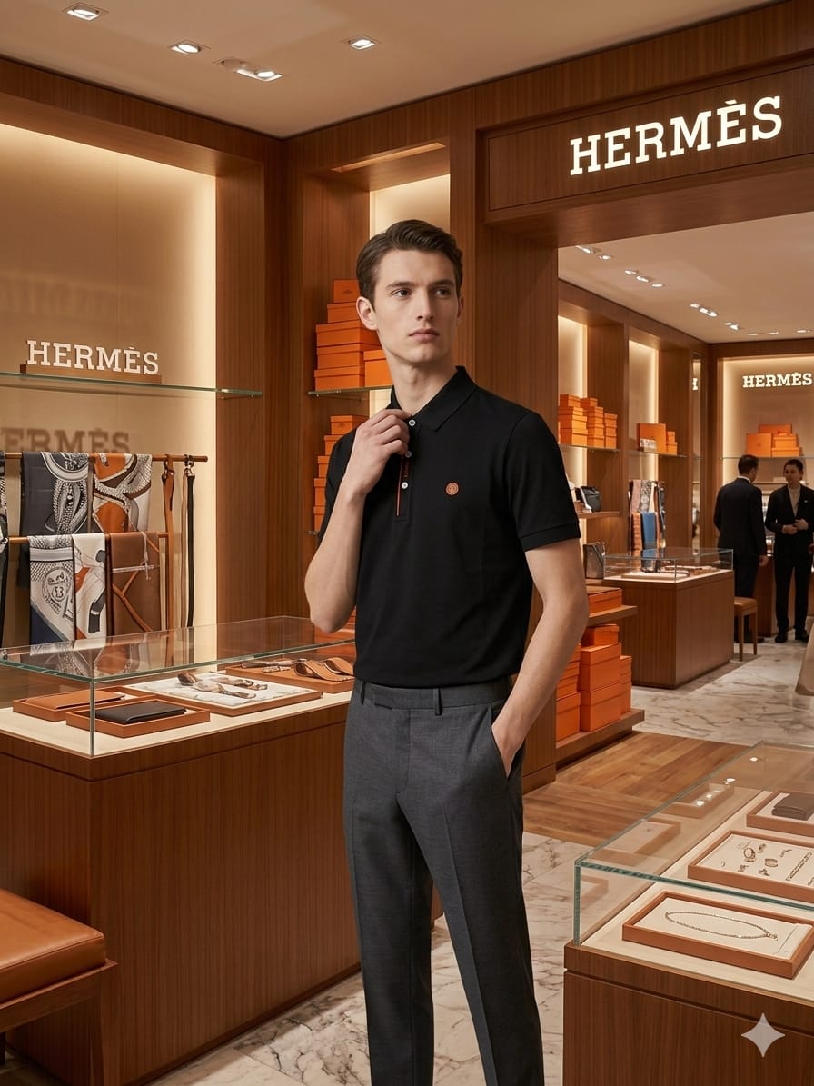 Hermès black premium polo t-shirt for smart casual everyday wear
