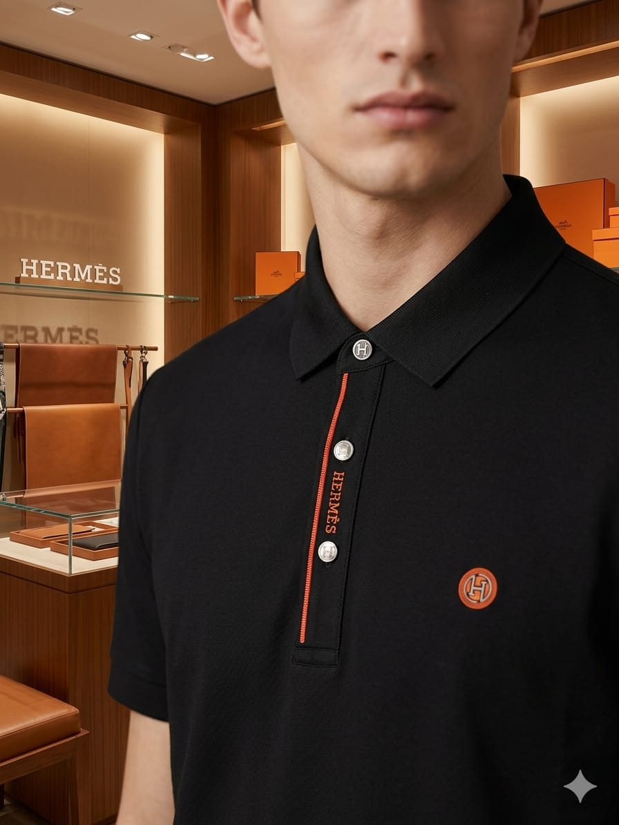 Hermès black stitchless polo t-shirt for men in premium Japanese fabric

