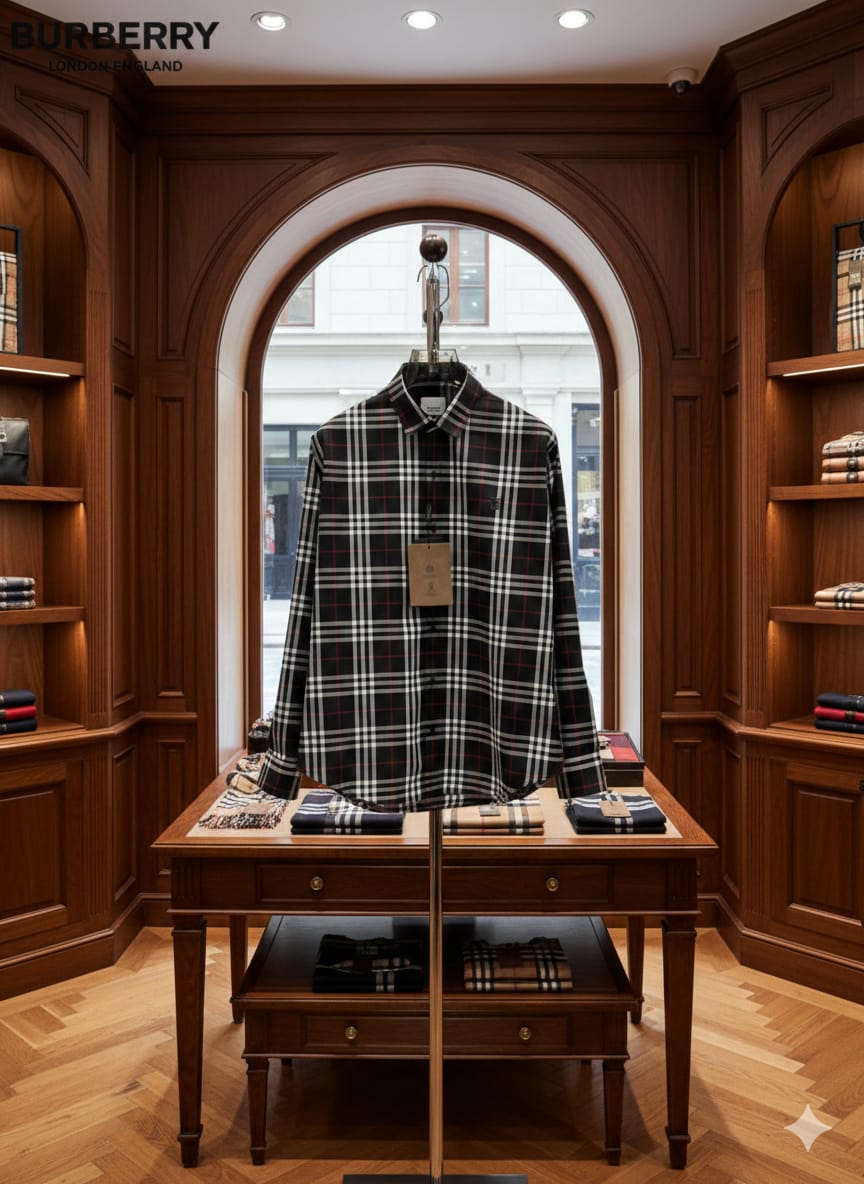 Burberry black premium Oxford cotton shirt for men with embroidered logo
