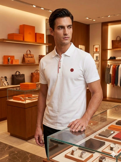 Men's Hermès white premium polo t-shirt with classic polo collar
