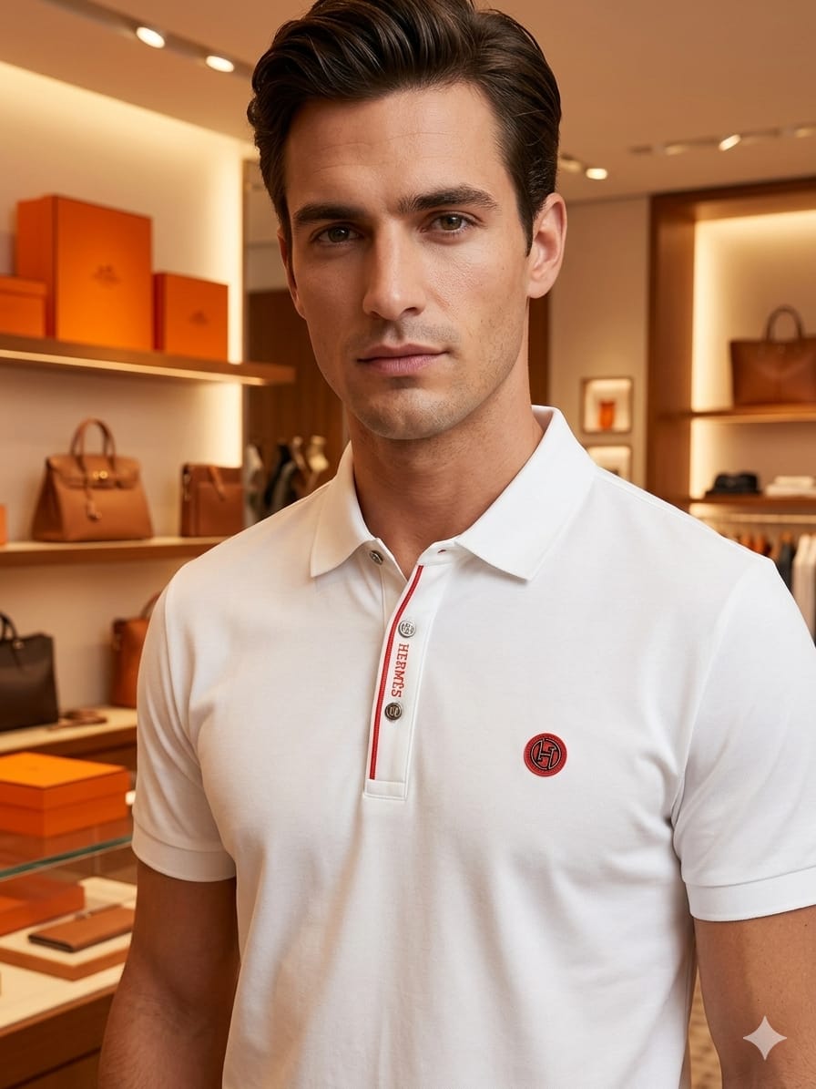 Hermès white stitchless polo t-shirt for men in regular fit
