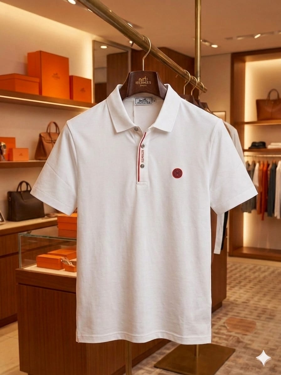 Hermès white luxury polo t-shirt for casual and office wear
