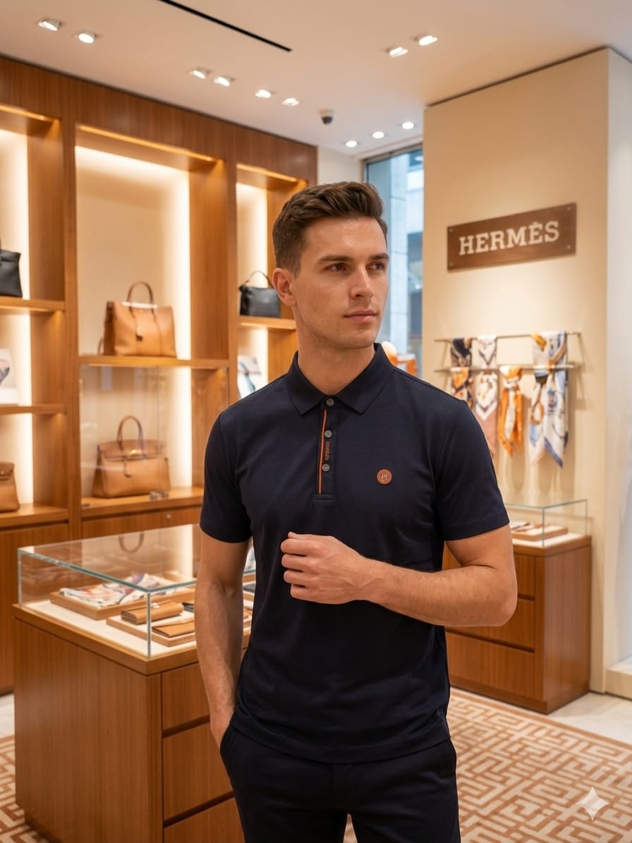 Men's Hermès navy blue polo t-shirt in Japanese stitchless fabric
