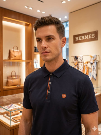 Hermès navy blue stitchless polo t-shirt for men premium regular fit
