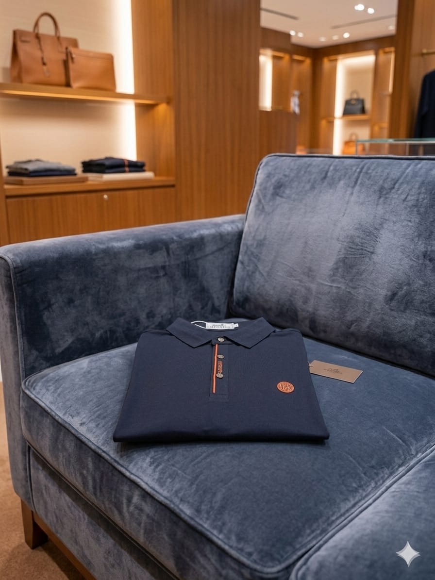 Hermès navy premium polo t-shirt with embroidered logo
