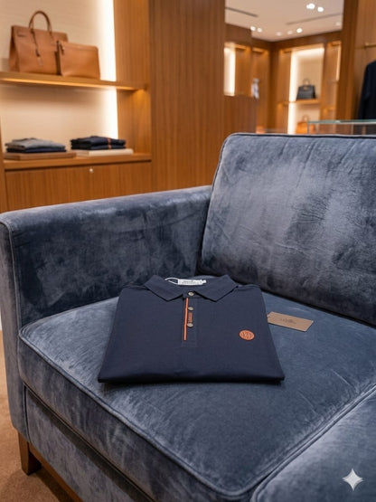 Hermès navy premium polo t-shirt with embroidered logo
