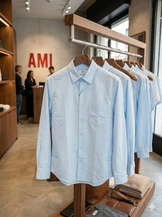 AMI Paris sky blue full sleeve cotton shirt for business casual wear
