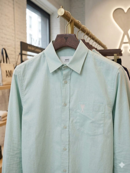 Men's AMI Paris mint green regular fit cotton shirt with front pocket
