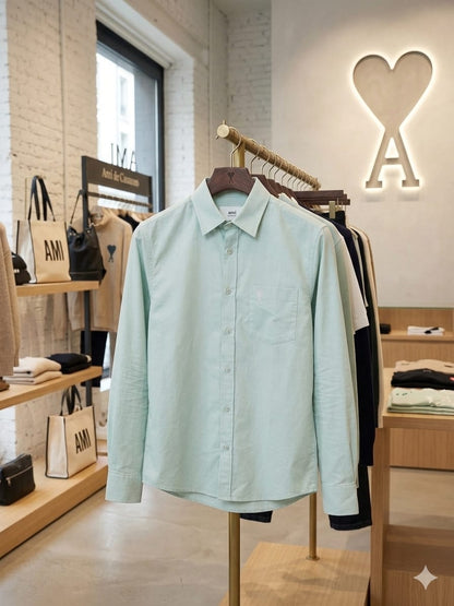 AMI Paris mint green full sleeve cotton shirt for everyday wear
