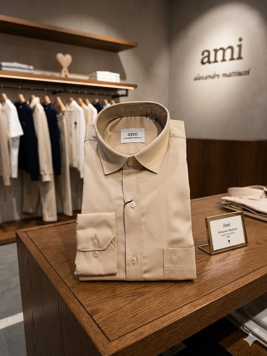 AMI Paris beige full sleeve cotton shirt for office and smart casual wear
