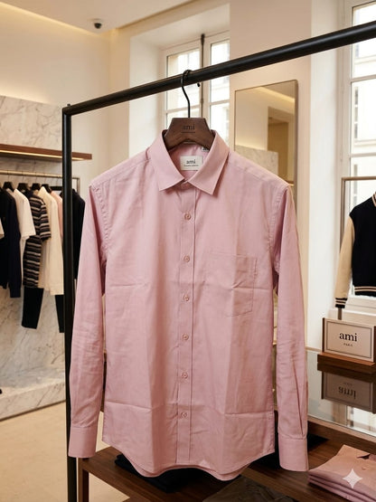 Men's AMI Paris dark pink regular fit cotton shirt with front pocket
