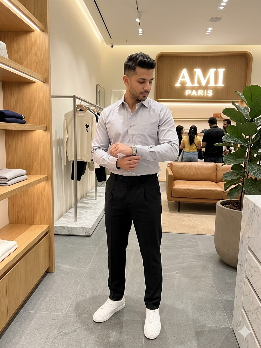AMI Paris grey full sleeve cotton shirt for office and everyday wear
