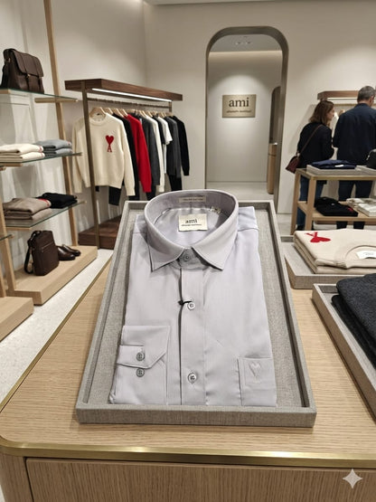 Front view of AMI Paris grey premium casual shirt for men
