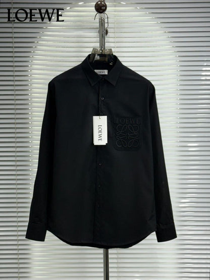 Loewe black premium Oxford cotton shirt for men with embroidered logo
